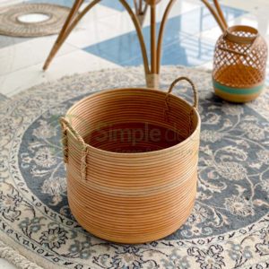 Caramel Rattan Storage Basket With Rope Straps Wholesale