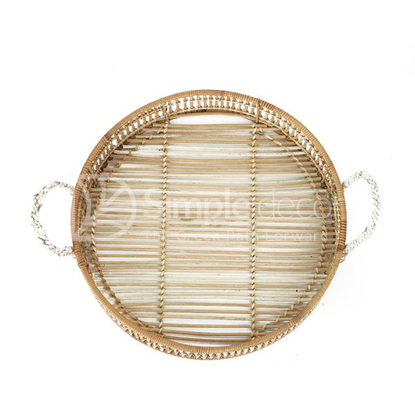 Round Rattan Serving Tray With Rope Handes