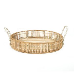 Round Rattan Serving Tray With Rope Handes