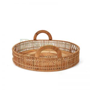 rattan serving tray with handle