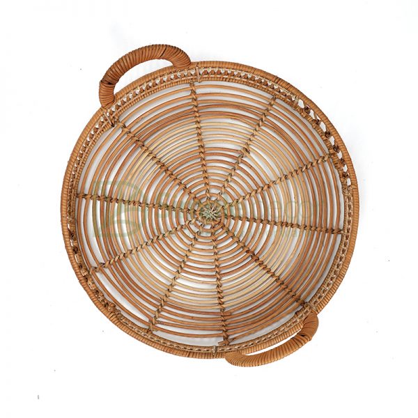 rattan serving tray with handle