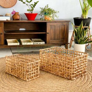 Water Hyacinth Rectangle Thin Woven Storage Basket Wholesale