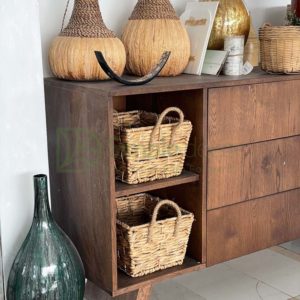 Water Hyacinth Square Storage Bakset With Rope Straps Wholesale