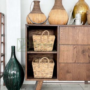 Water Hyacinth Square Storage Basket With Rope Straps Wholesale