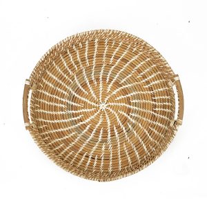 handwoven rattan wicker serving tray with handles