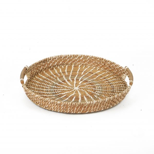 handwoven rattan wicker serving tray with handles