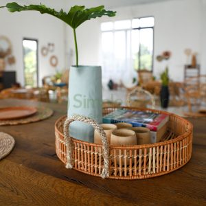 Large Circular Rattan Wicker Serving Tray Design For Living Room 