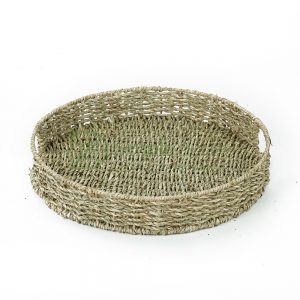 seagrass round serving tray with handle