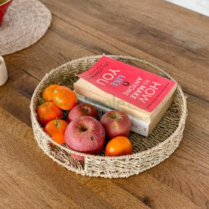 seagrass round serving tray with hanlde