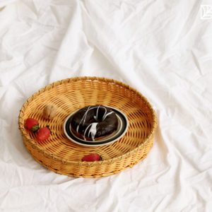 Yellow Round Rattan Serving Tray Wholesale