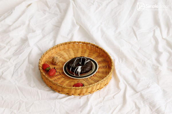 Yellow Round Rattan Serving Tray Wholesale