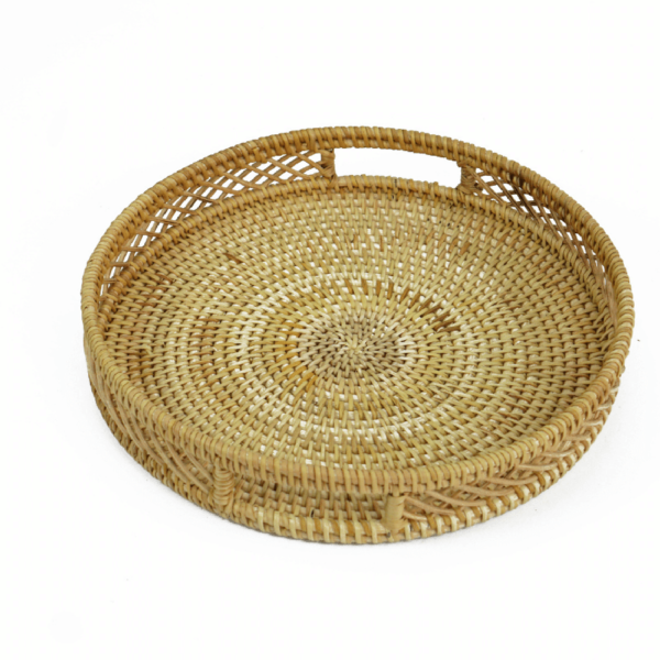 Swirl Round Rattan Serving Tray